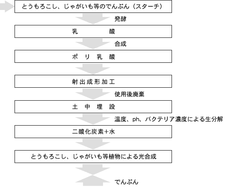 【図】ポリ乳酸の合成プロセスと生分解作用