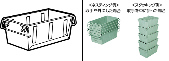 バケット ＜ネスティング例＞取手を外にした場合 ＜スタッキング例＞取手を中に折った場合