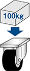 キャスタが1個だと100kgの荷重がかかります。