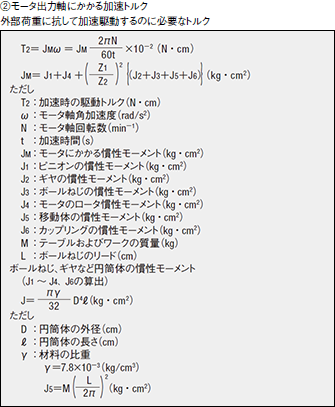 ②モータ出力軸にかかる加速トルク 外部荷重に抗して加速駆動するのに必要なトルク