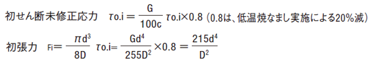 初張力 Fi ばね用ステンレス鋼線の場合 略算式